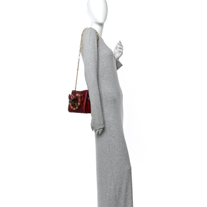 Gucci Moire Fabric Calfskin Rhinestone Monogram Monochrome Lizard Embossed Mini Diana Tote Bag Red 2 of 10