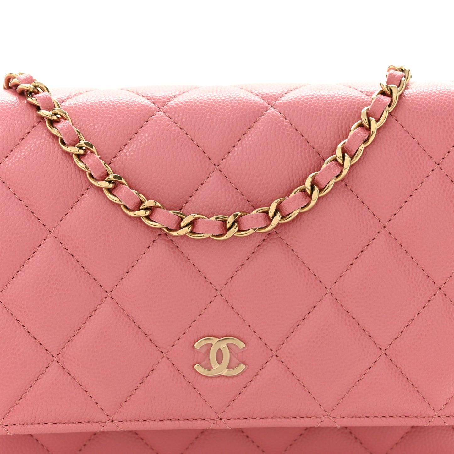 Caviar Quilted Wallet on Chain WOC Pink