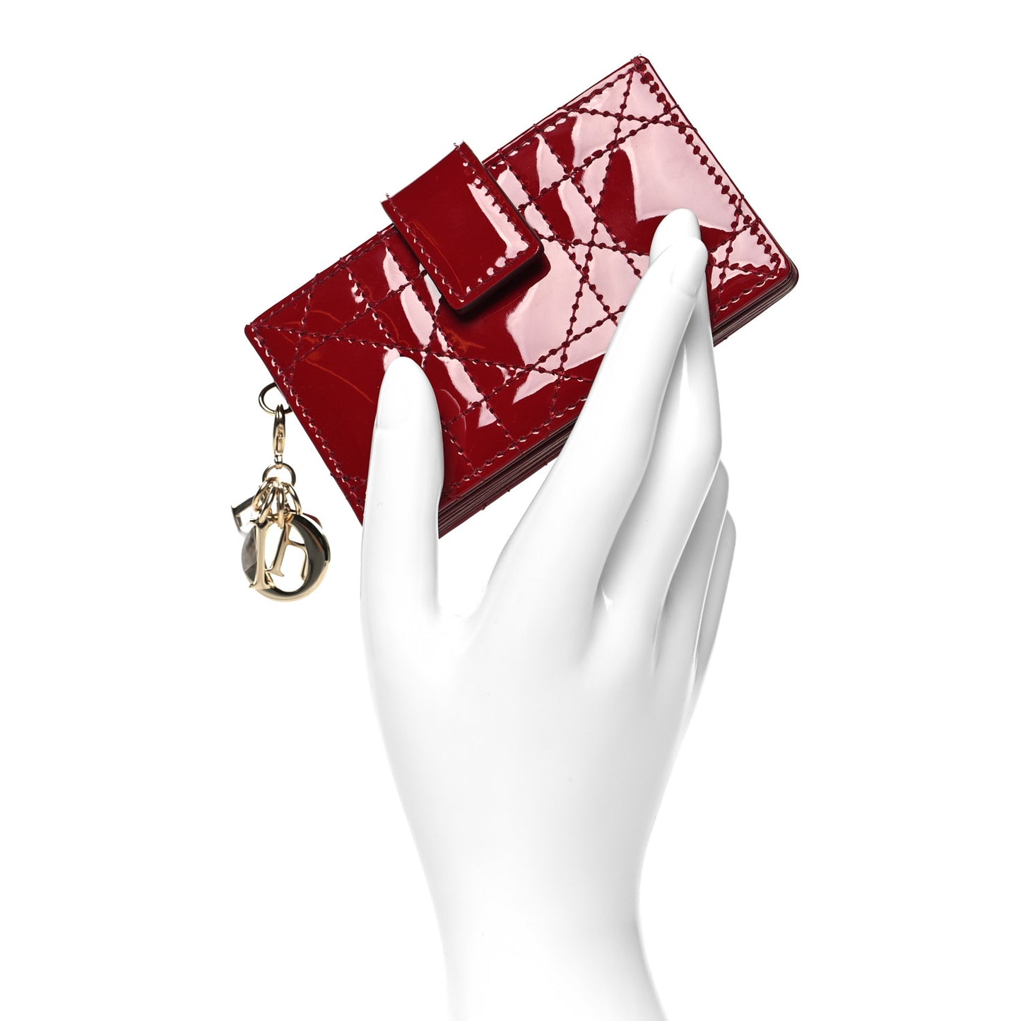 Patent Cannage Lady Dior 5-Gusset Card Holder Rouge Ceris