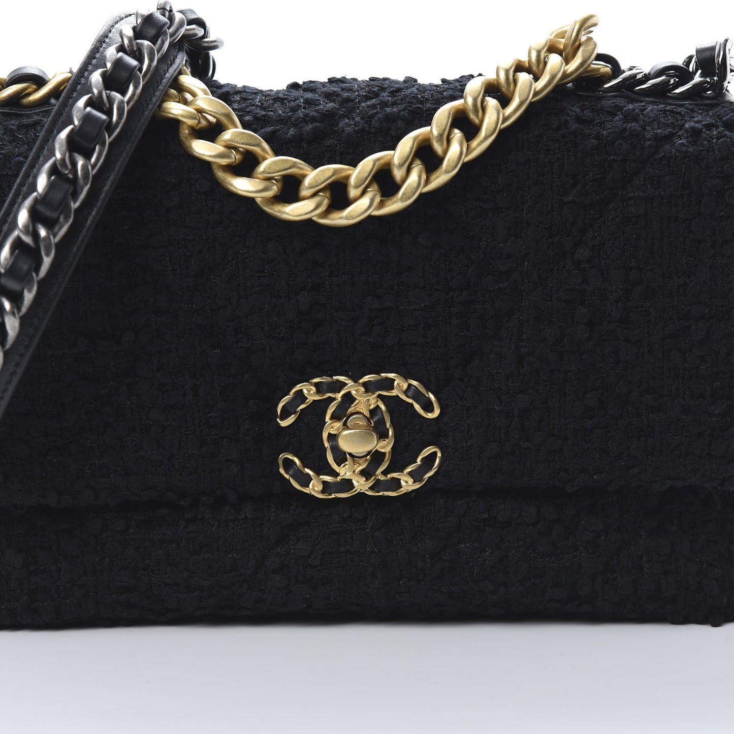 Tweed Quilted Medium Chanel 19 Flap Black