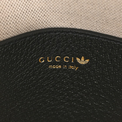 Gucci X ADIDAS Textured Dollar Calfskin Web Trefoil Mini Horsebit 1955 Top Handle Bag Black Off White 6 of 10