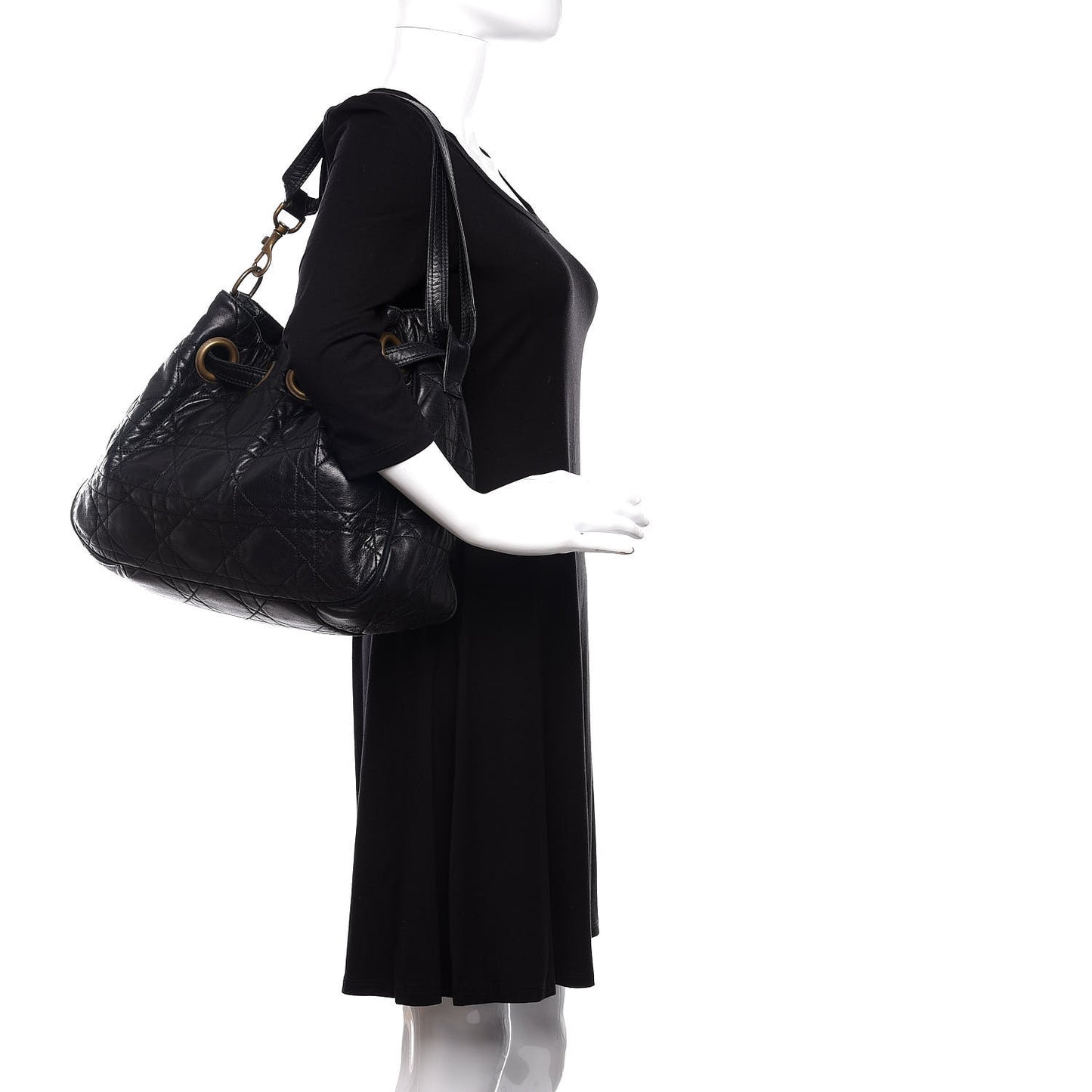 Lambskin Cannage Drawstring Bag Black