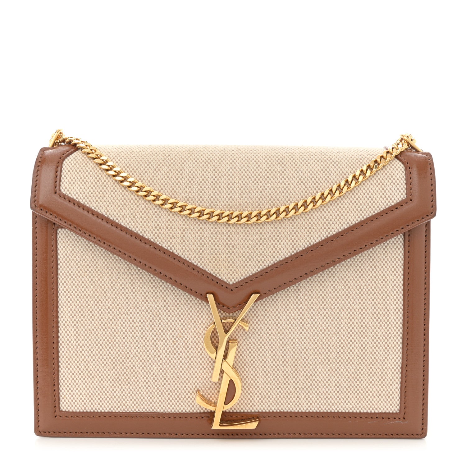 Saint Laurent Canvas Calfskin Classic Monogram Cassandra Tan Natural 1 of 12