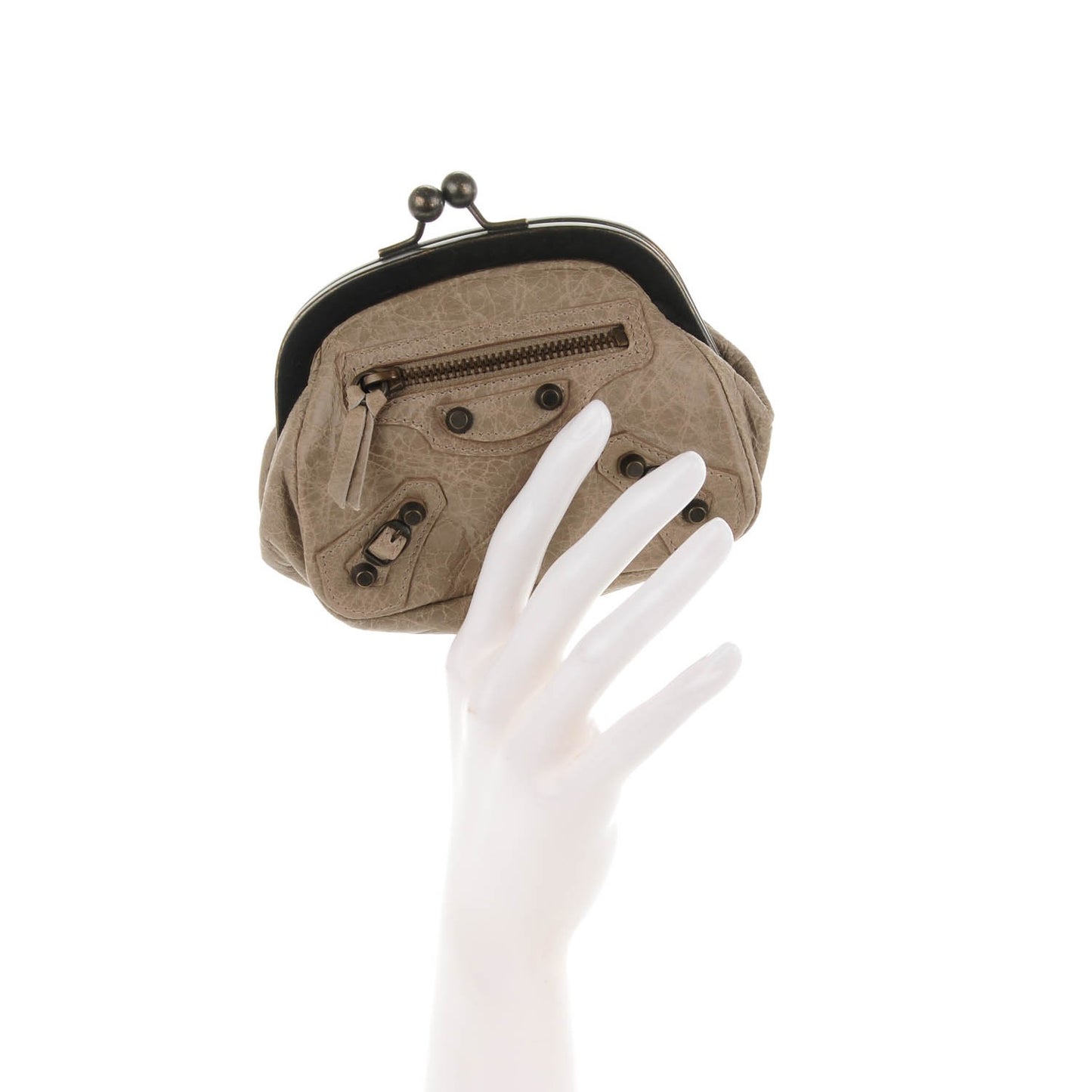 Agneau Classic Hardware Click Coin Purse Gris Poivre