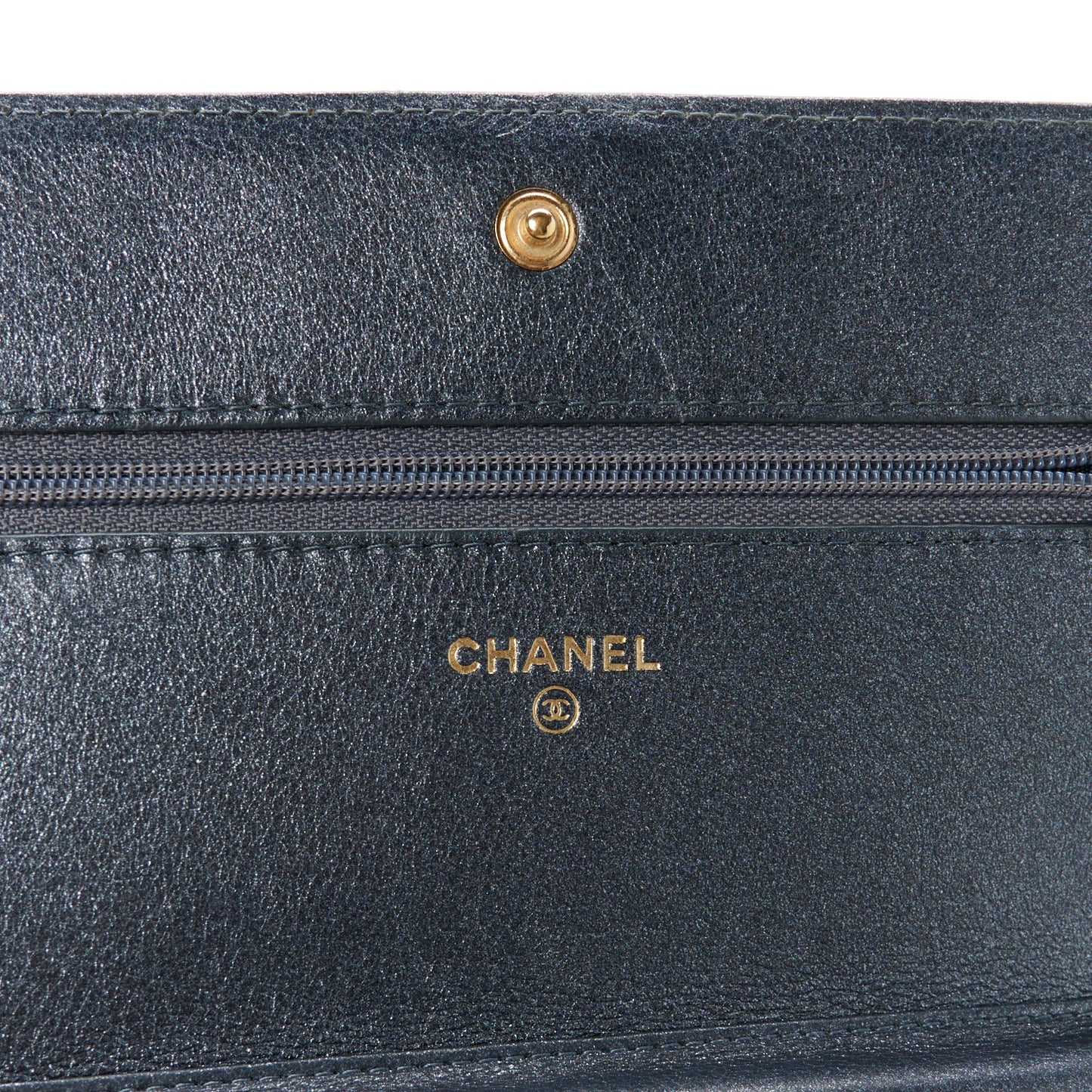 Metallic Calfskin Quilted Boy Wallet On Chain WOC Navy Blue