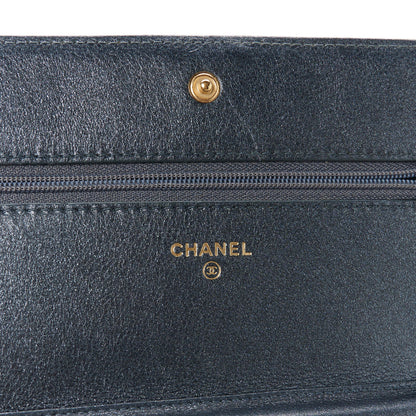 Chanel Metallic Calfskin Quilted Boy Wallet On Chain WOC Navy Blue 6 of 11