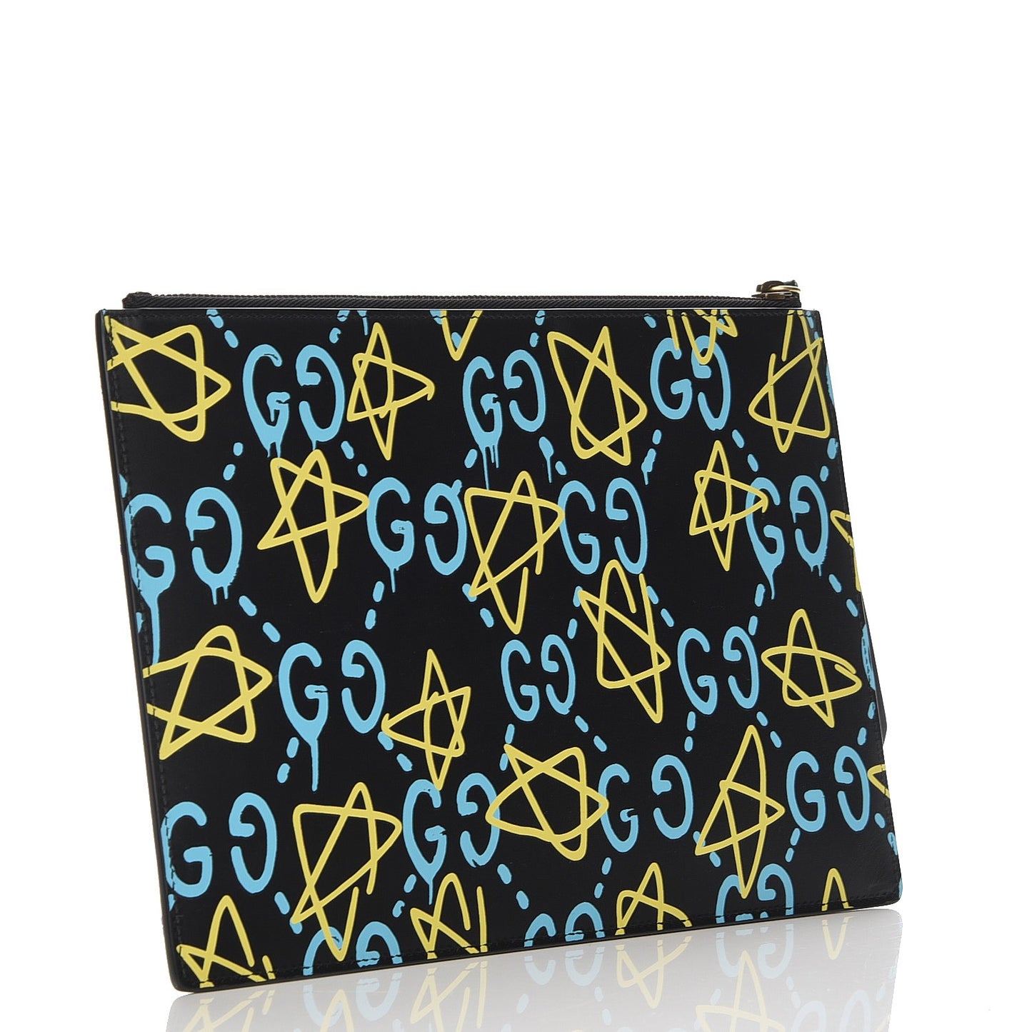Calfskin GucciGhost Print Pouch Black New Acquamarine