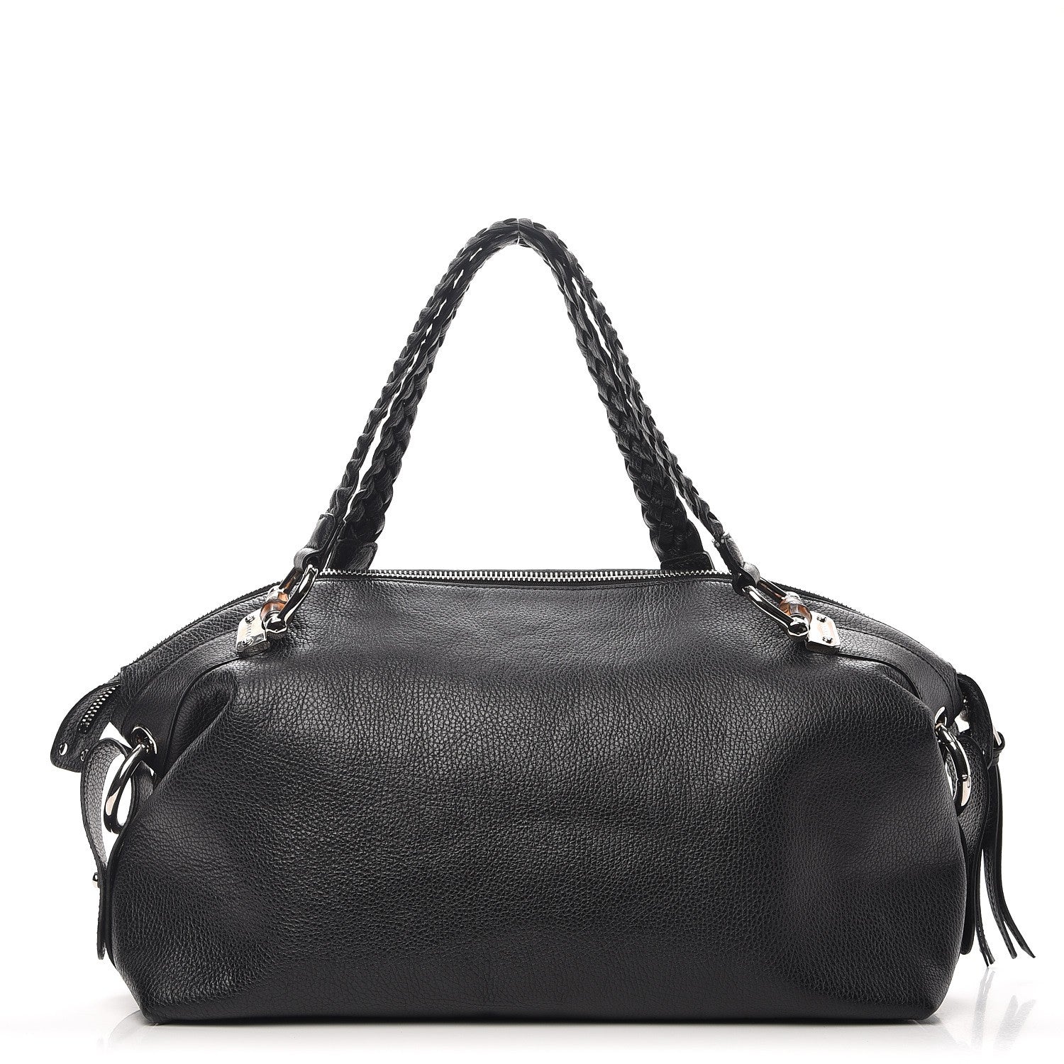 Gucci Pebbled Calfskin Large Bamboo Bar Tassel Shoulder Bag Black 1 of 14