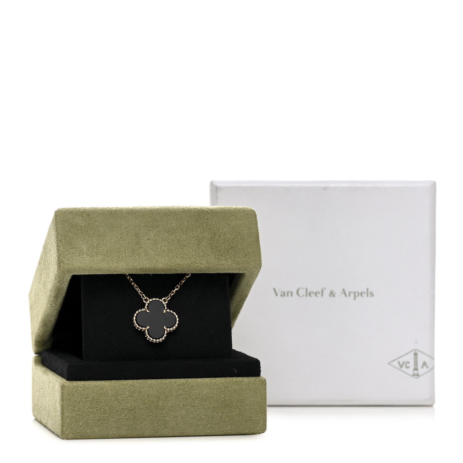 Van Cleef & Arpels 18K Yellow Gold Black Onyx Vintage Alhambra Pendant Necklace 6 of 6
