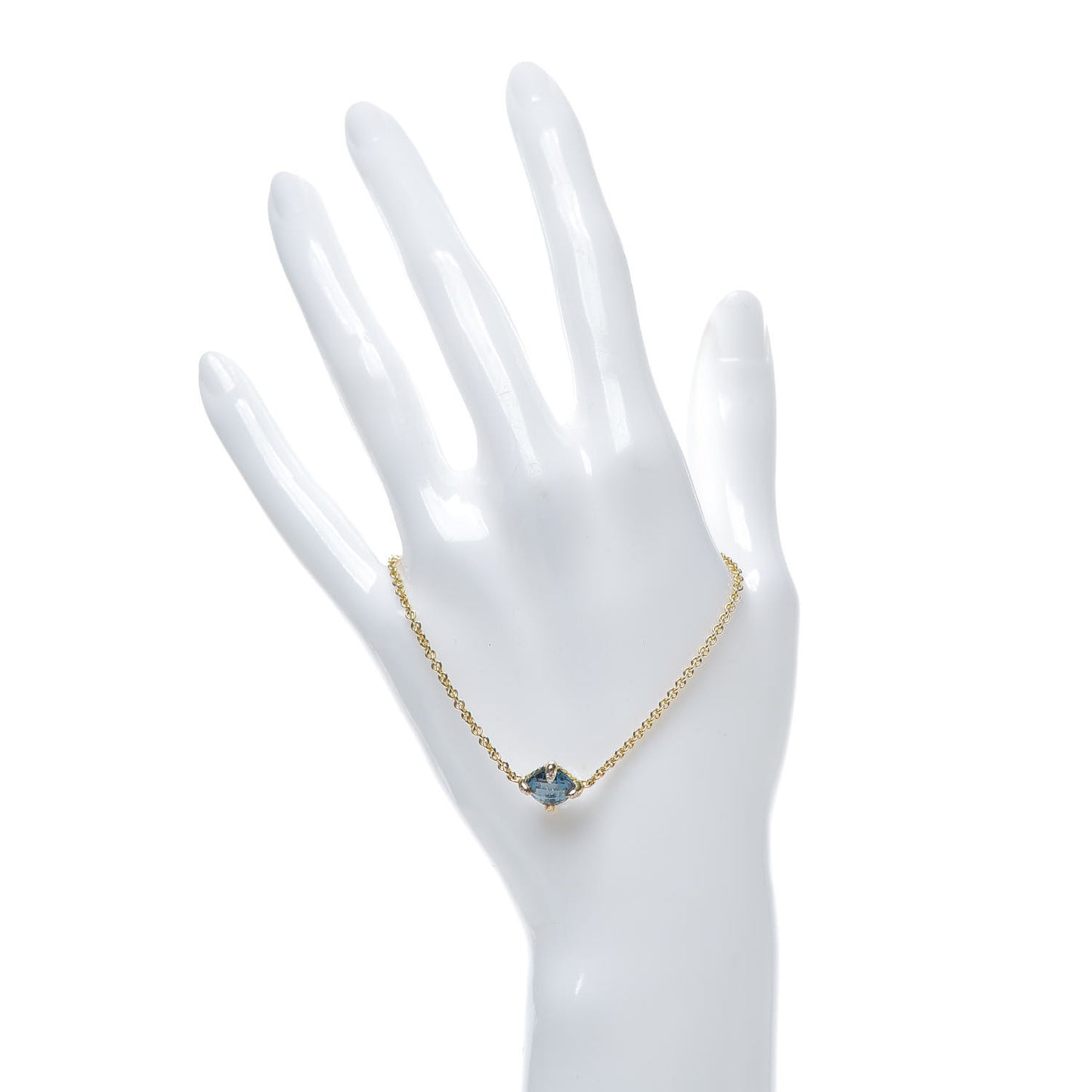 18K Yellow Gold Hampton Blue Topaz Diamond 8mm Chatelaine Chain Bracelet