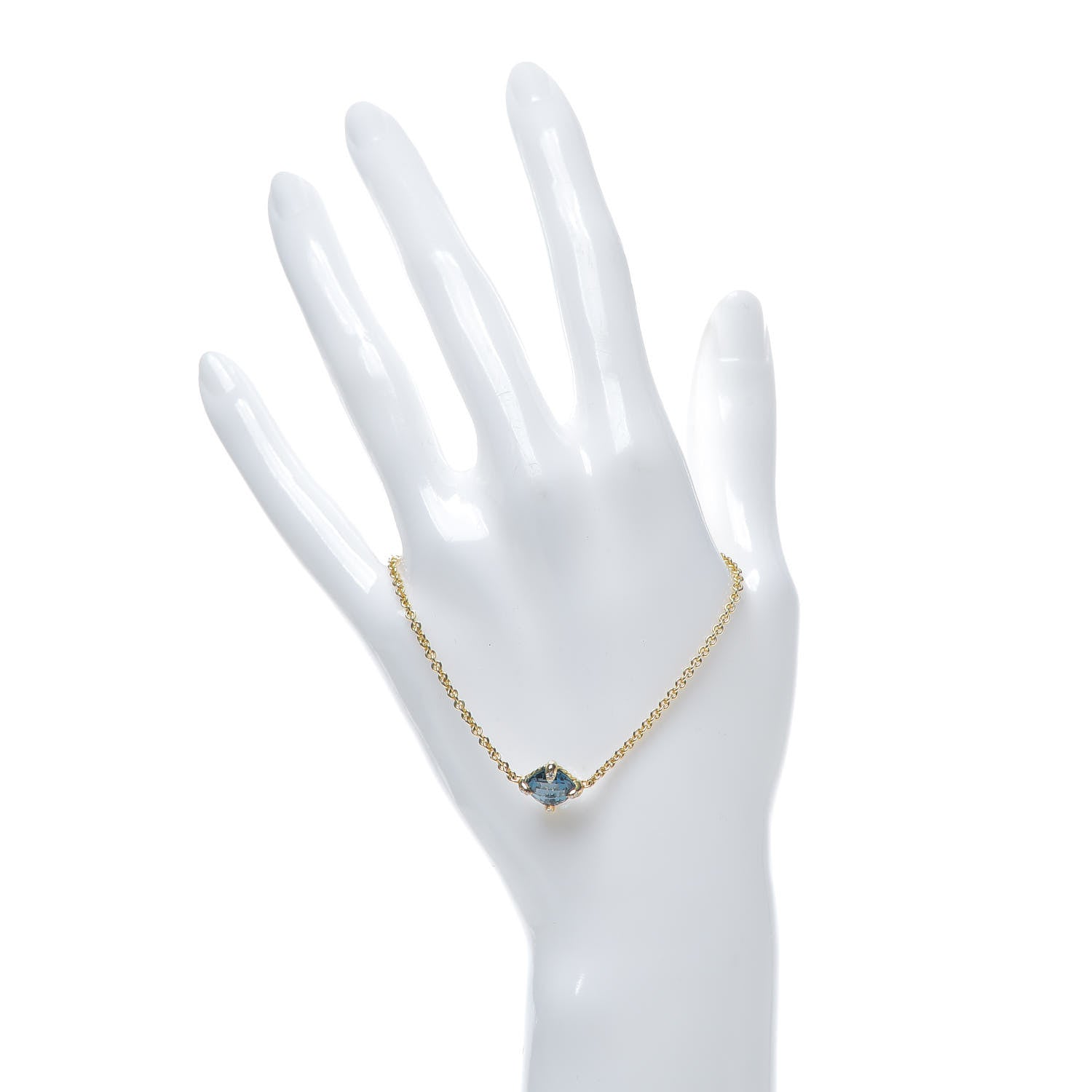 David Yurman 18K Yellow Gold Hampton Blue Topaz Diamond 8mm Chatelaine Chain Bracelet 2 of 4