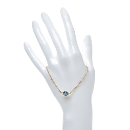 David Yurman 18K Yellow Gold Hampton Blue Topaz Diamond 8mm Chatelaine Chain Bracelet 2 of 4
