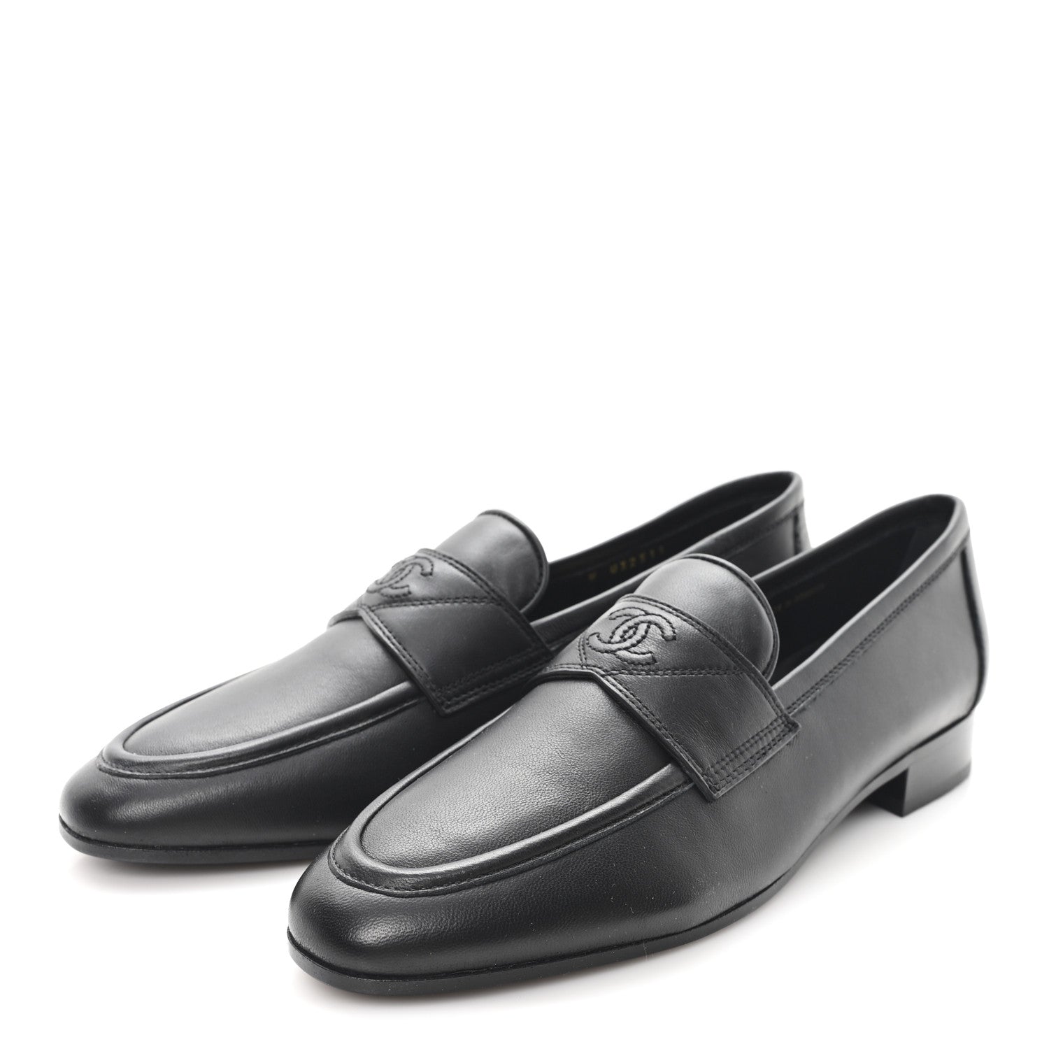 Chanel Lambskin Womens Stitched CC Loafers 38 Black 4 of 9