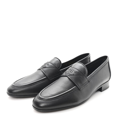 Chanel Lambskin Womens Stitched CC Loafers 38 Black 4 of 9