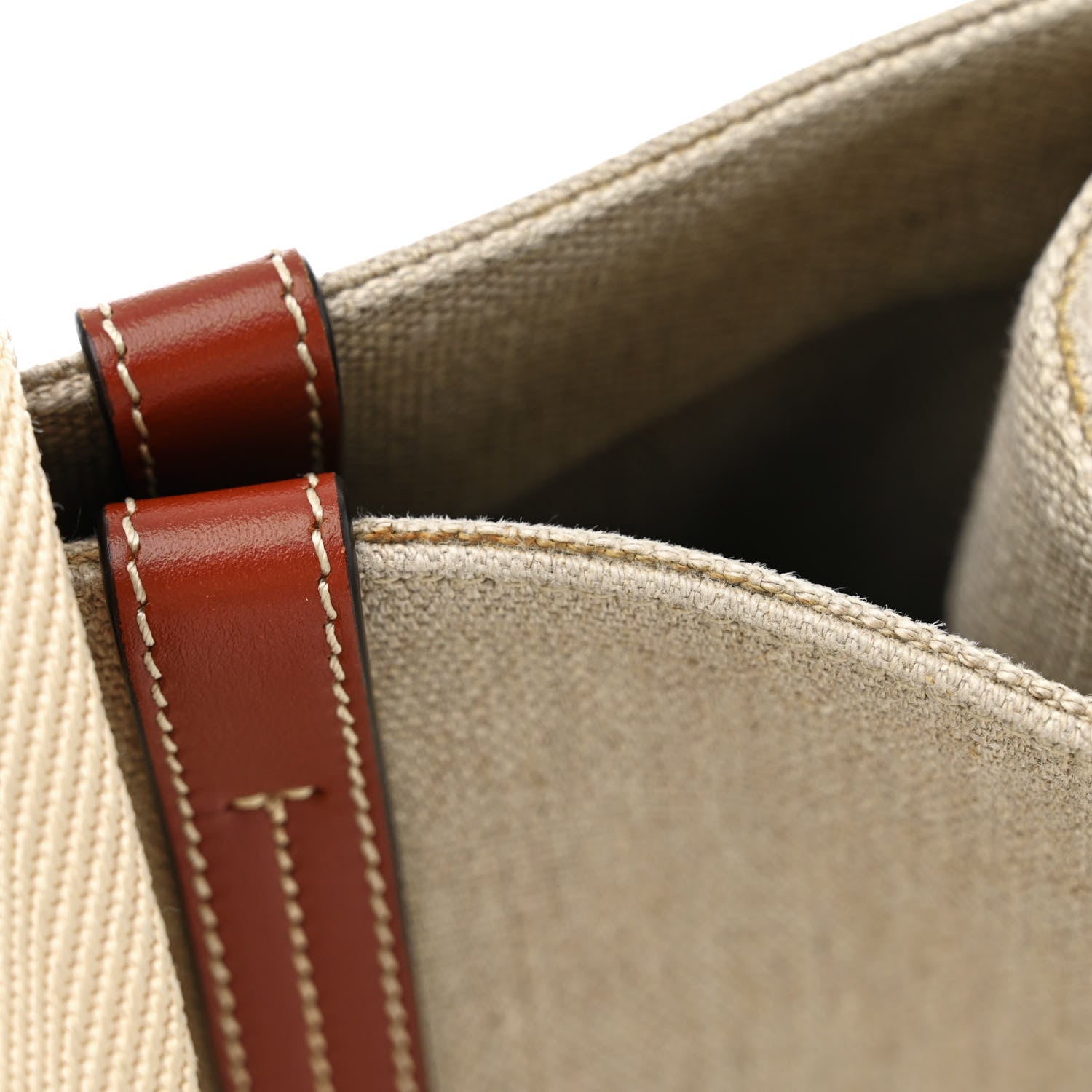Chloe Linen Calfskin Large Woody Ribbon Tote White Brown 14 of 15