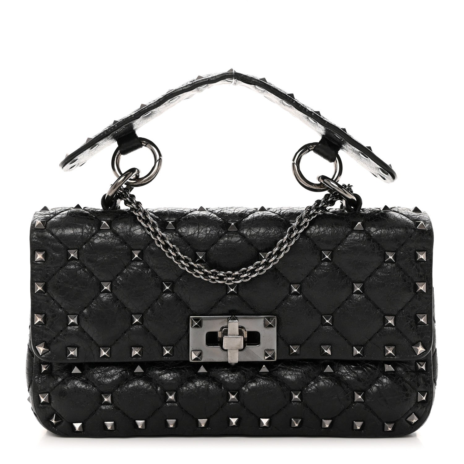 Valentino Garavani Craquele Nappa Small Rockstud Spike Shoulder Bag Black 1 of 12
