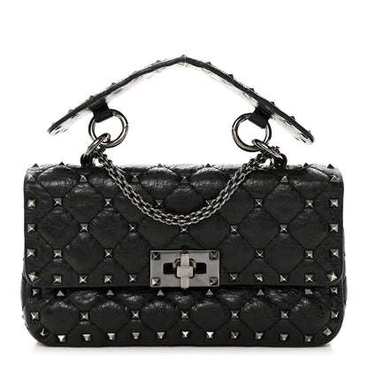 Valentino Garavani Craquele Nappa Small Rockstud Spike Shoulder Bag Black 1 of 12