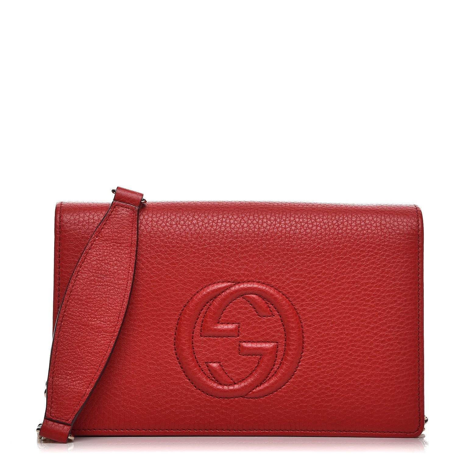 Gucci Pebbled Calfskin Soho Wallet on Chain Tabasco Red 1 of 7