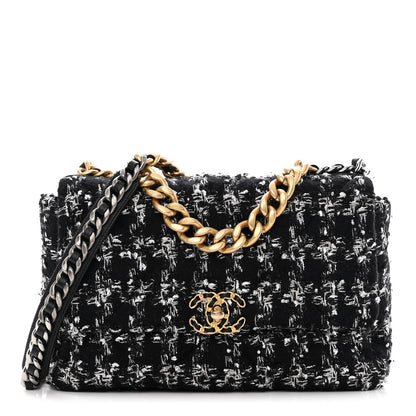 Chanel Tweed Quilted Large Chanel 19 Flap Black Silver Ecru 1 of 11