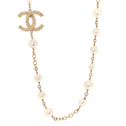 Chanel Pearl Crystal Twisted CC Long Necklace Gold 1 of 5