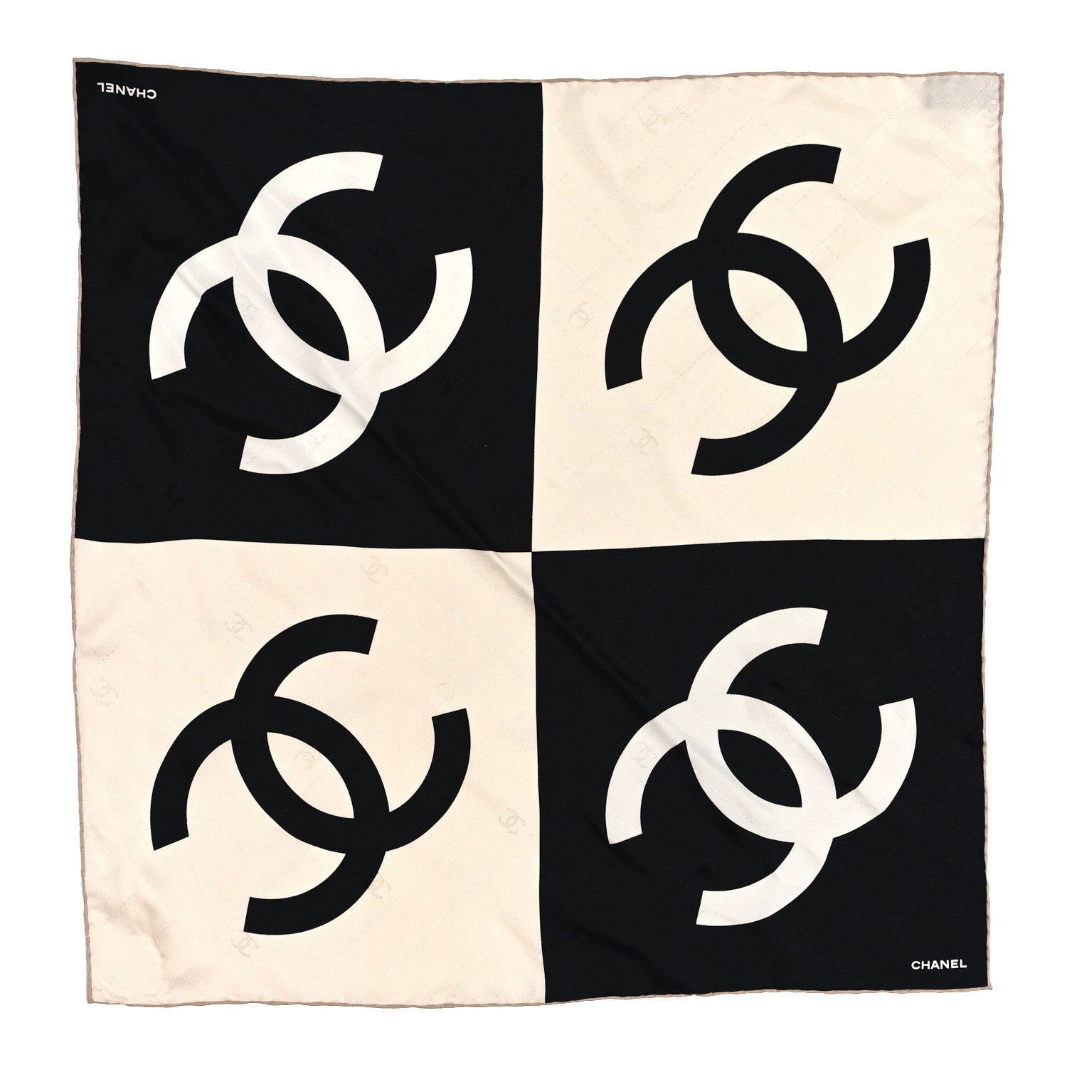 Chanel Silk Twill CC Square Scarf Hair Tie White Black 2 of 5