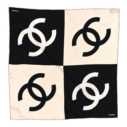 Chanel Silk Twill CC Square Scarf Hair Tie White Black 2 of 5