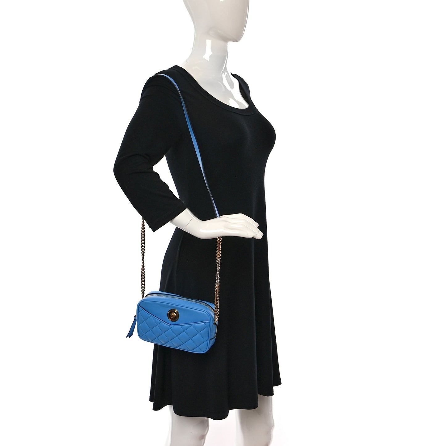 Nappa Quilted Medusa Camera Bag Blue