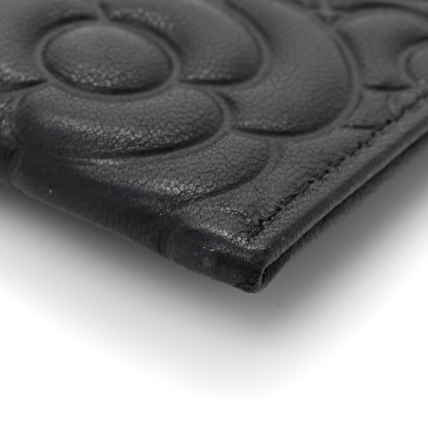 Chanel Lambskin Camellia Embossed Classic Zip Pouch Black 8 of 10