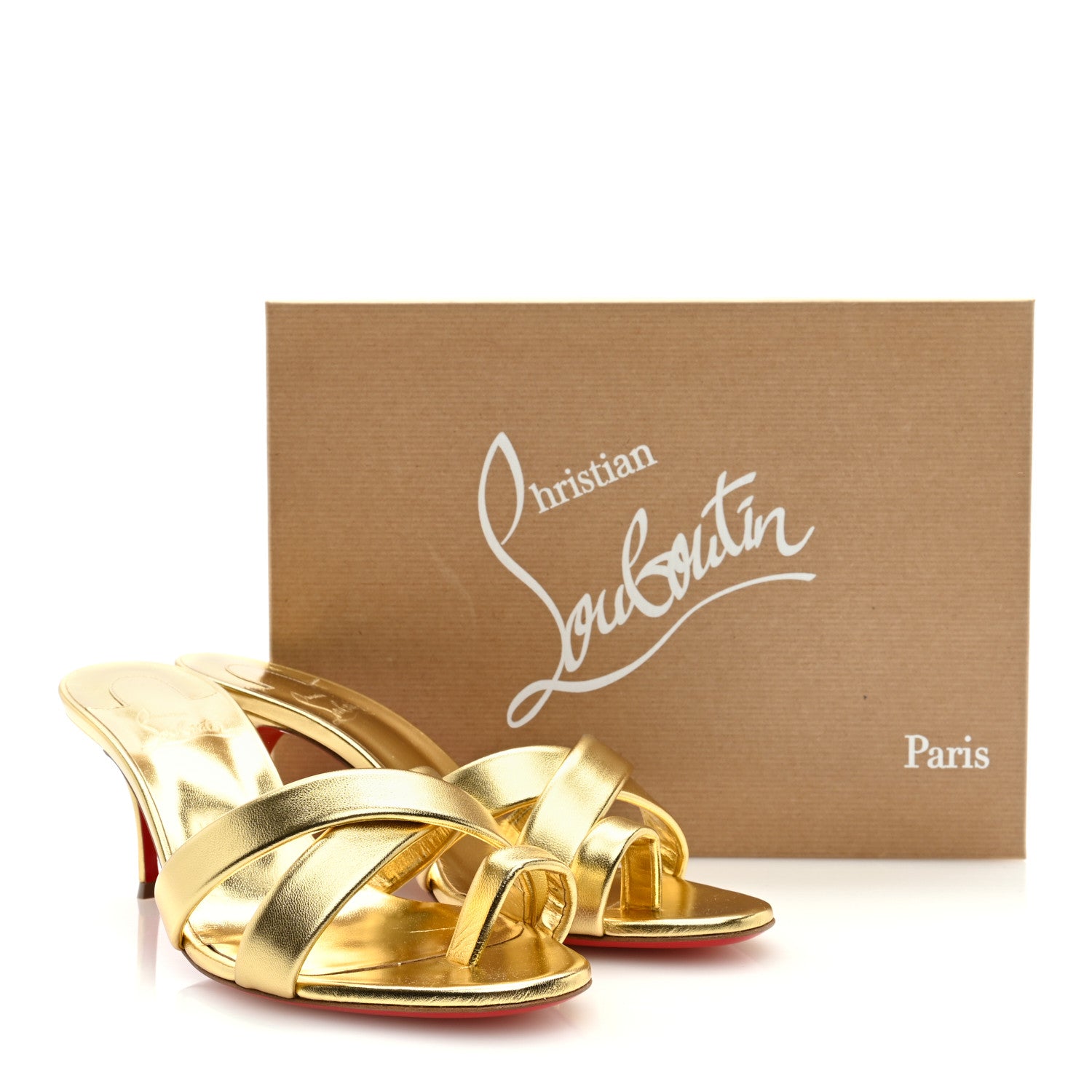 Christian Louboutin Metallic Calfskin Simply Me 70 Slide Sandals 39.5 Gold 8 of 8