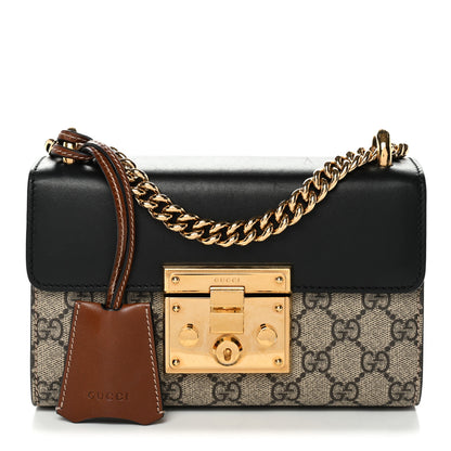 Gucci GG Supreme Monogram Calfskin Small Padlock Shoulder Bag Beige Black Cuir 1 of 12