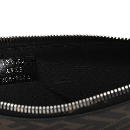 Fendi Glazed Fabric Vitello Liberty FF 1974 Diagonal Large Flat Pouch Tobacco Rosso Black 7 of 8