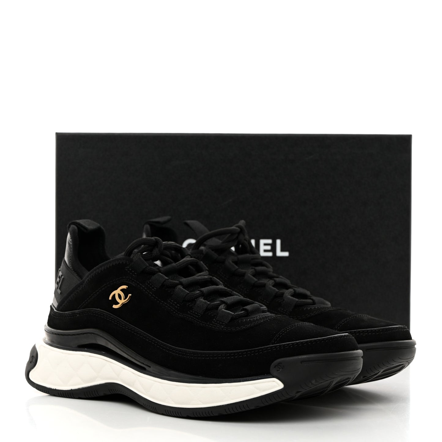 Suede Calfskin Nylon Grosgrain CC Sneakers 39.5 Black