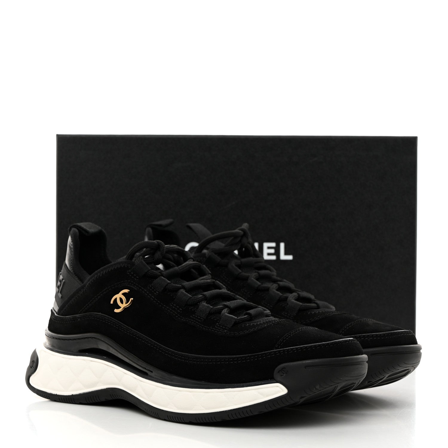 Chanel Suede Calfskin Nylon Grosgrain CC Sneakers 39.5 Black 9 of 9