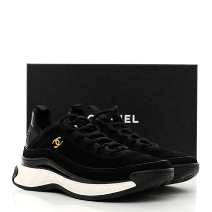 Chanel Suede Calfskin Nylon Grosgrain CC Sneakers 39.5 Black 9 of 9