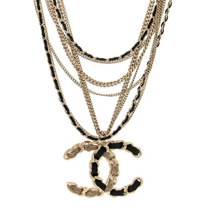 Chanel Lambskin Chain CC Multi Strand Necklace Gold Black 1 of 4