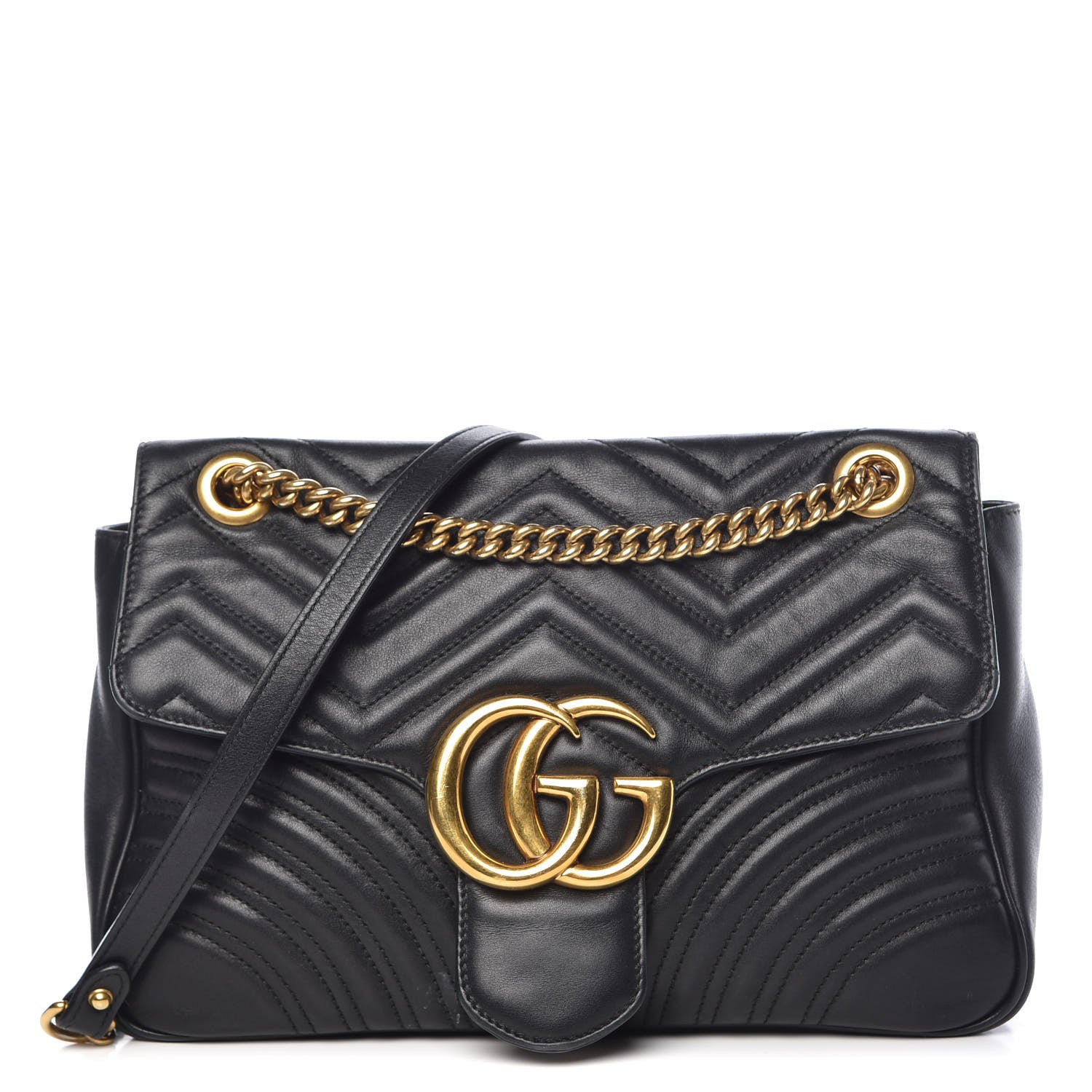Gucci Calfskin Matelasse Medium GG Marmont Shoulder Bag Black 1 of 14