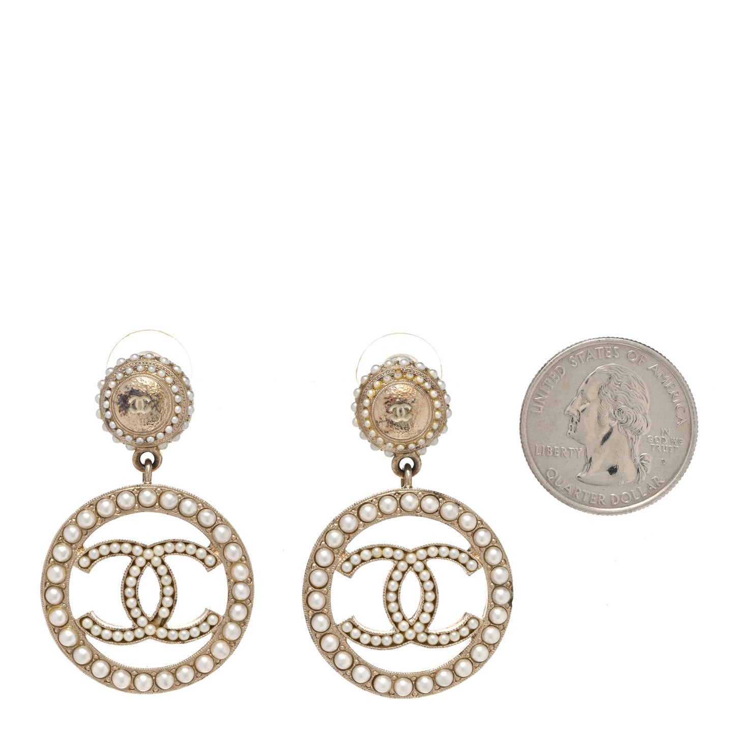 Pearl CC Drop Earrings Light Gold