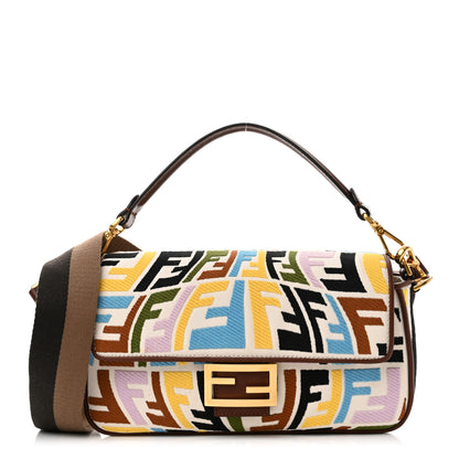 Fendi X SARA COLEMAN Canvas Vitello King Seta FF Fish Eye Embroidered Baguette Grezzo Multicolor Ghianda 1 of 11