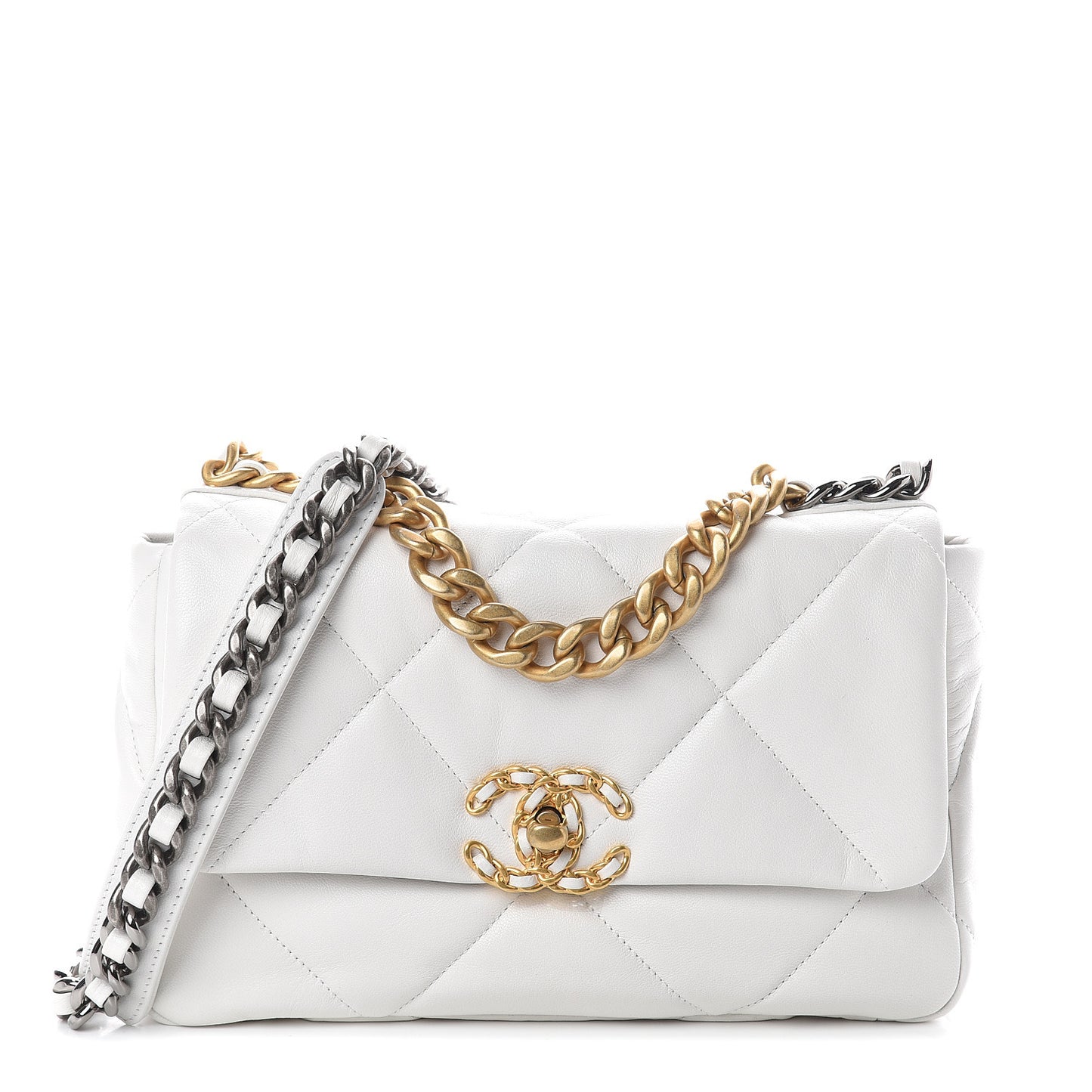 Lambskin Quilted Medium 19 Flap White