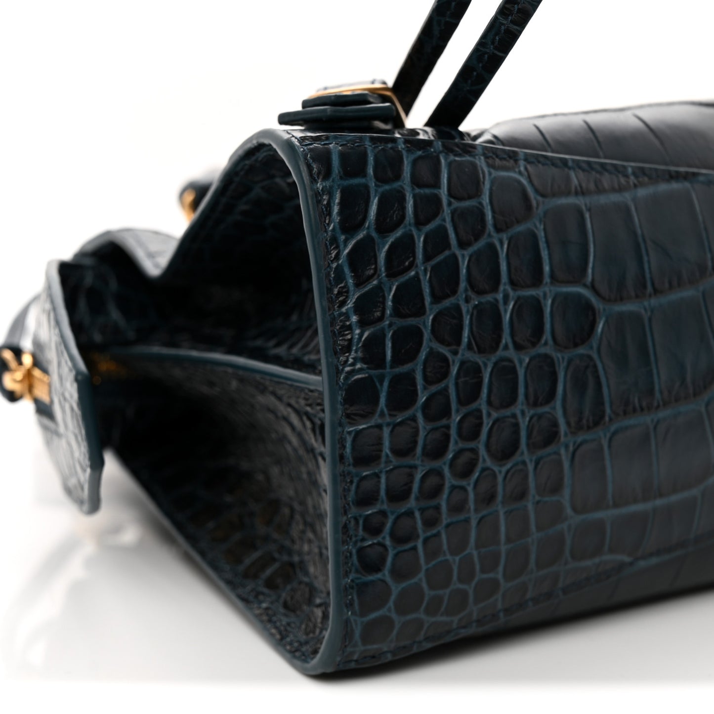Extra Supple Calfskin Crocodile Embossed Neo Gold Hardware XS City Denim Blue