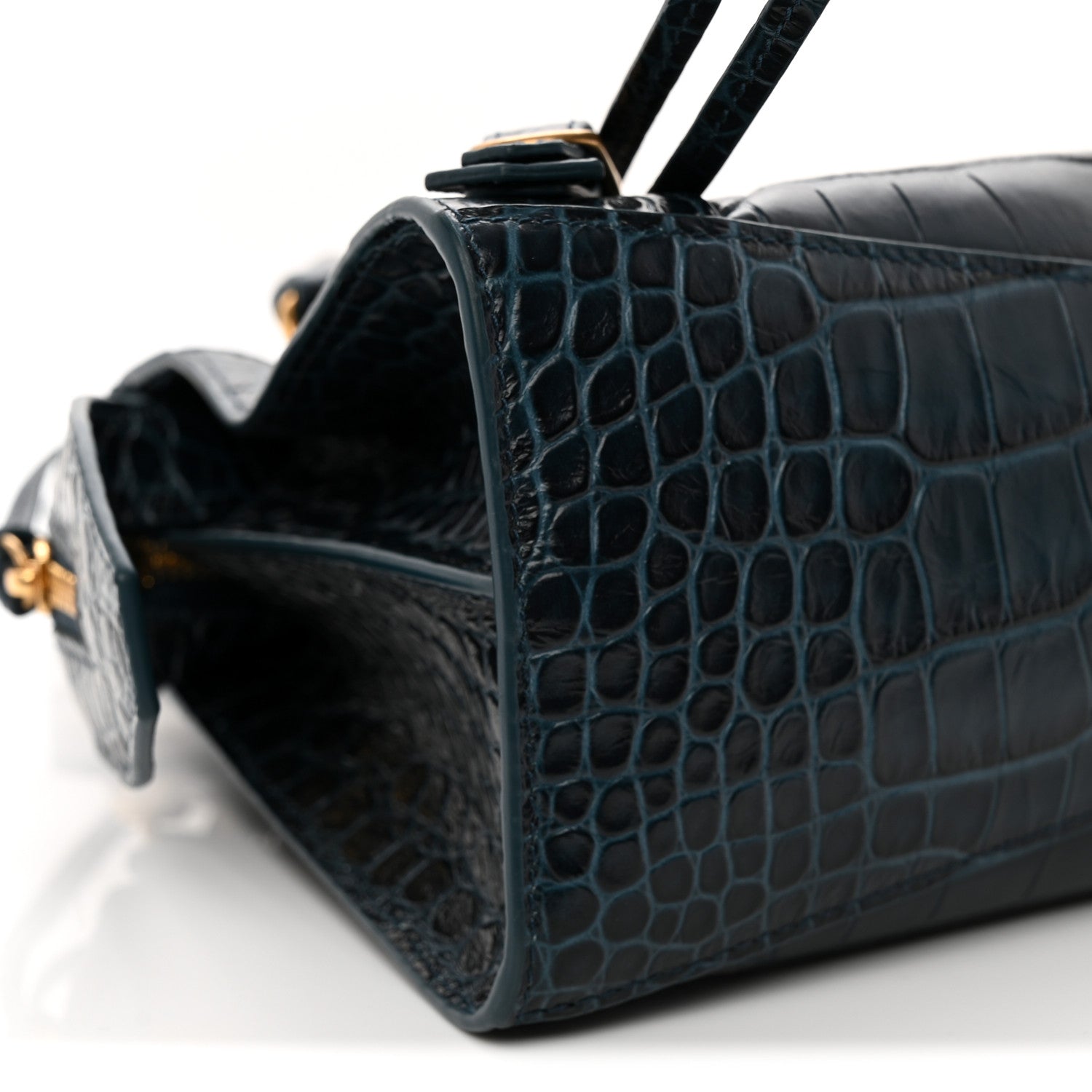 Balenciaga Extra Supple Calfskin Crocodile Embossed Neo Gold Hardware XS City Denim Blue 7 of 9