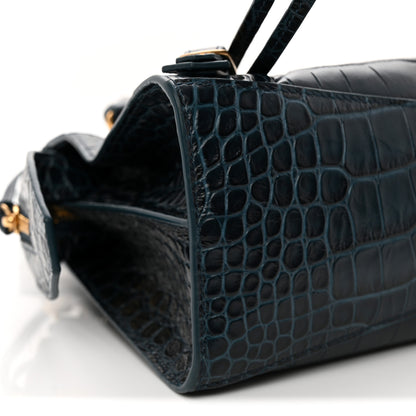 Balenciaga Extra Supple Calfskin Crocodile Embossed Neo Gold Hardware XS City Denim Blue 7 of 9