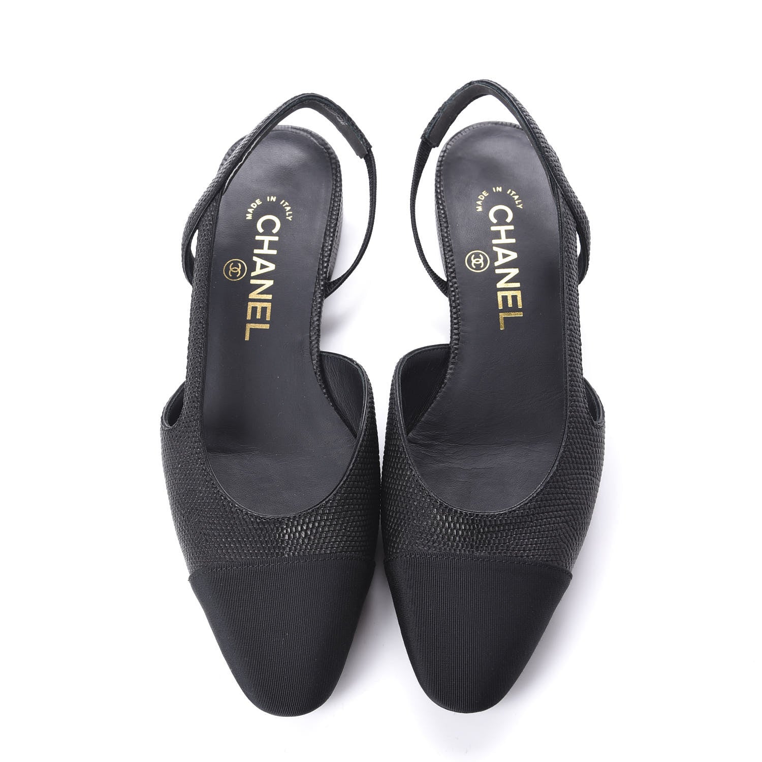 Chanel Lizard Grosgrain Cap Toe CC Slingback Sandals 36 Black 5 of 10