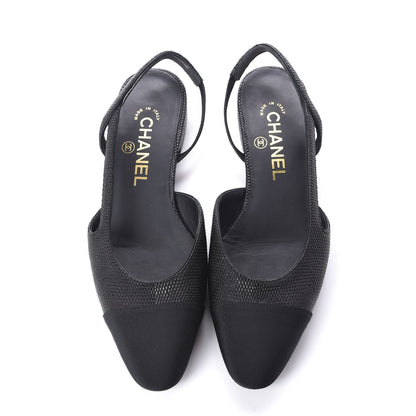 Chanel Lizard Grosgrain Cap Toe CC Slingback Sandals 36 Black 5 of 10