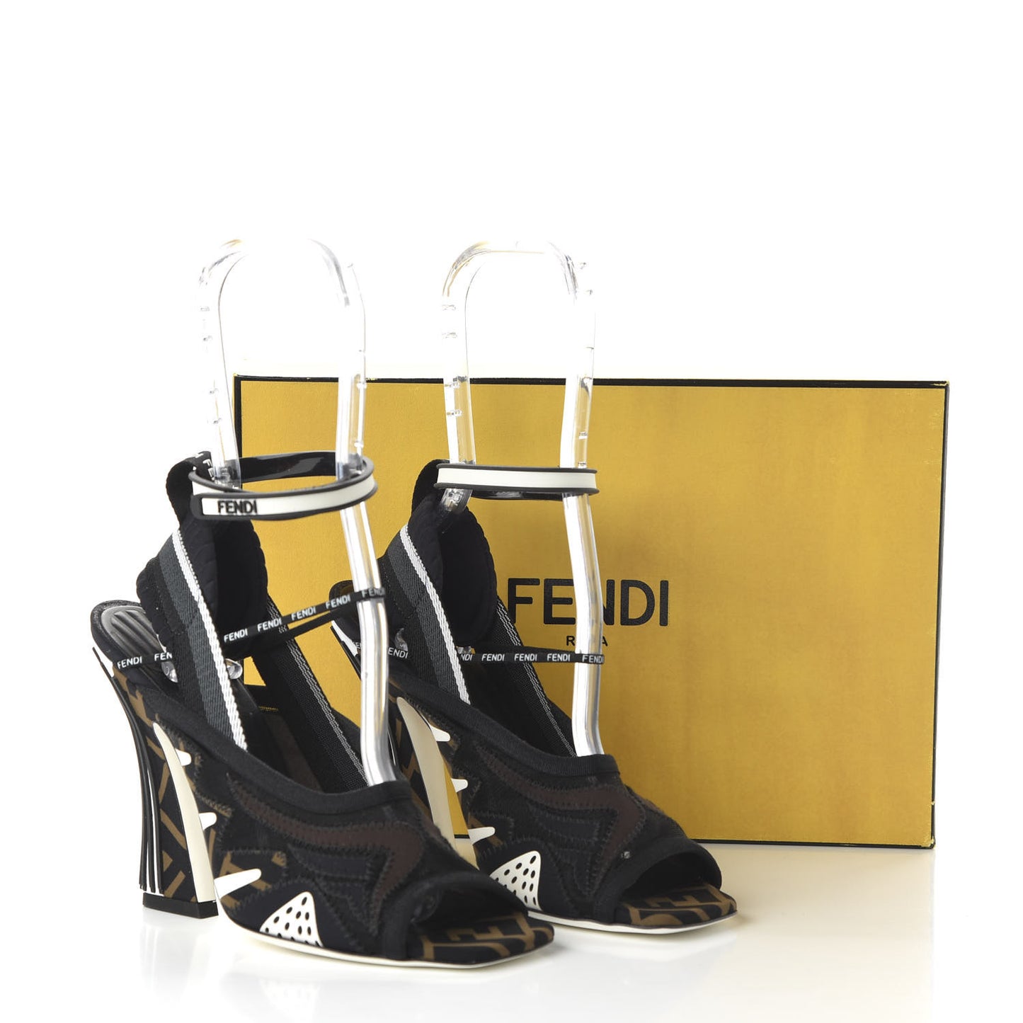 Technical Mesh FF FFreedom Patchwork 105 Peep Toe Sandals 38 Tobacco Black Asfalto