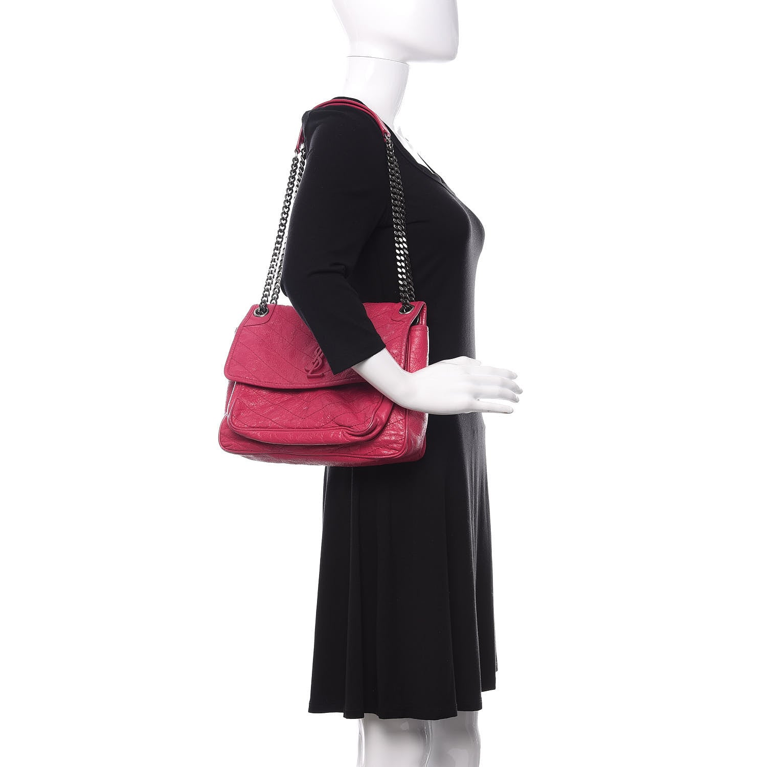 Saint Laurent Crinkled Calfskin Matelasse Monogram Medium Niki Chain Satchel Freesia 2 of 21