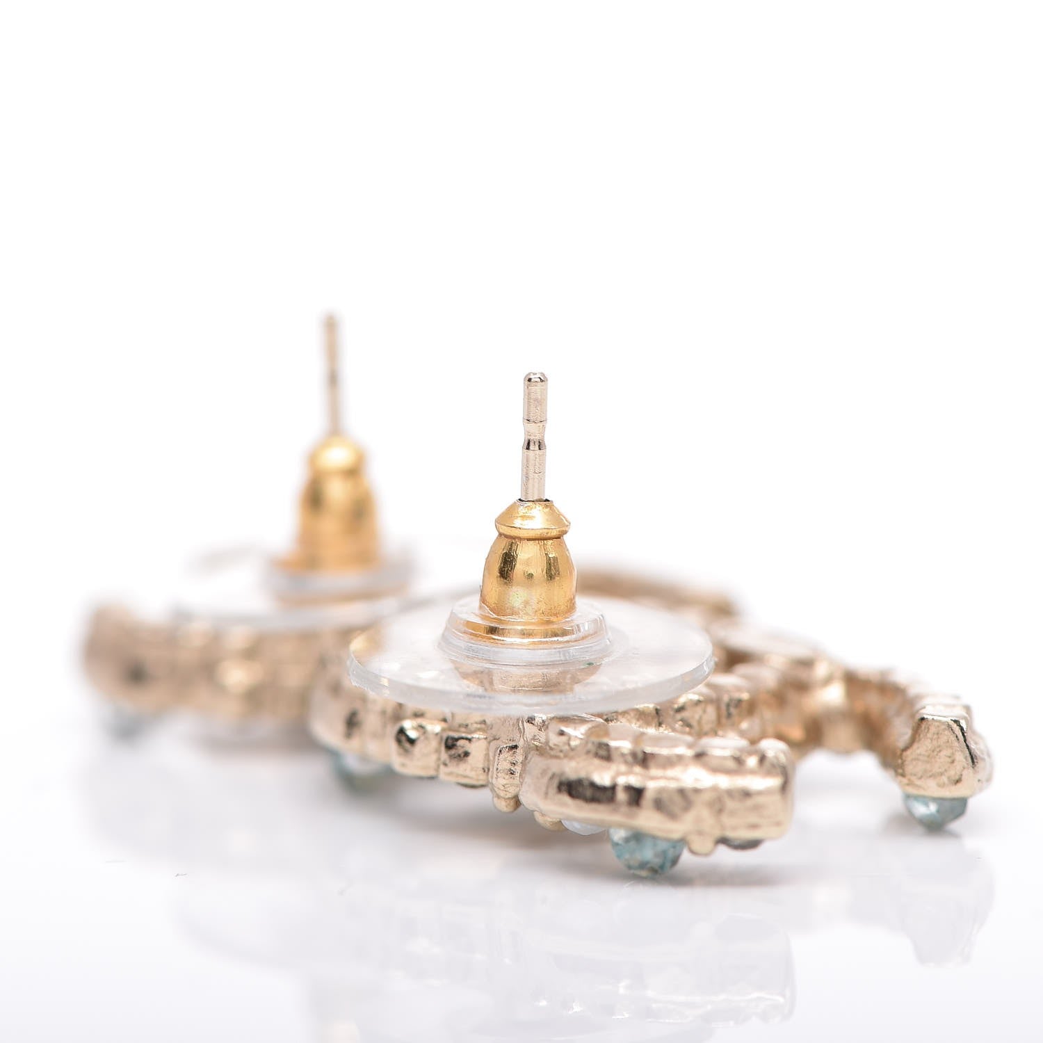 Chanel Crystal Pearl CC Earrings Light Gold Blue 4 of 5
