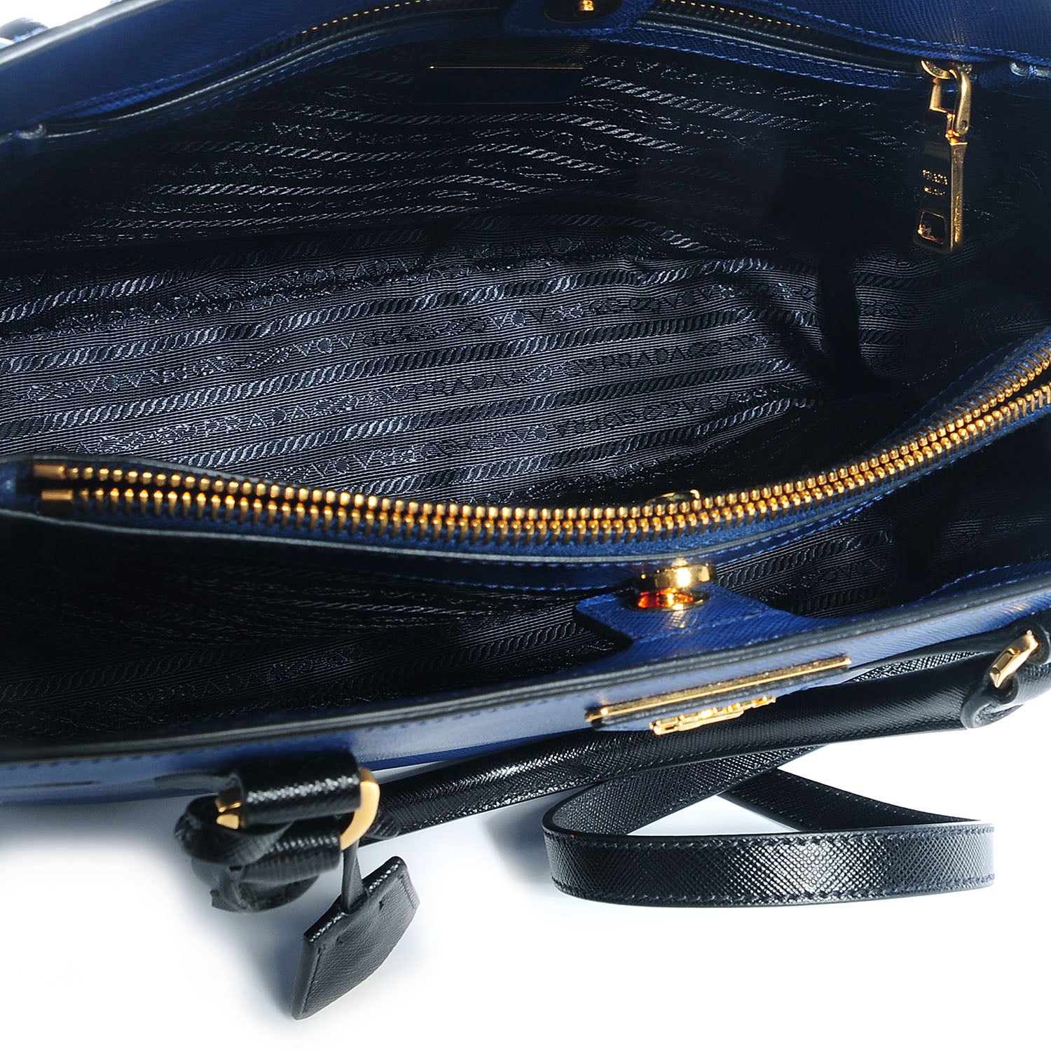Prada Saffiano Lux Bi-Color Tote Bluette Black 6 of 9