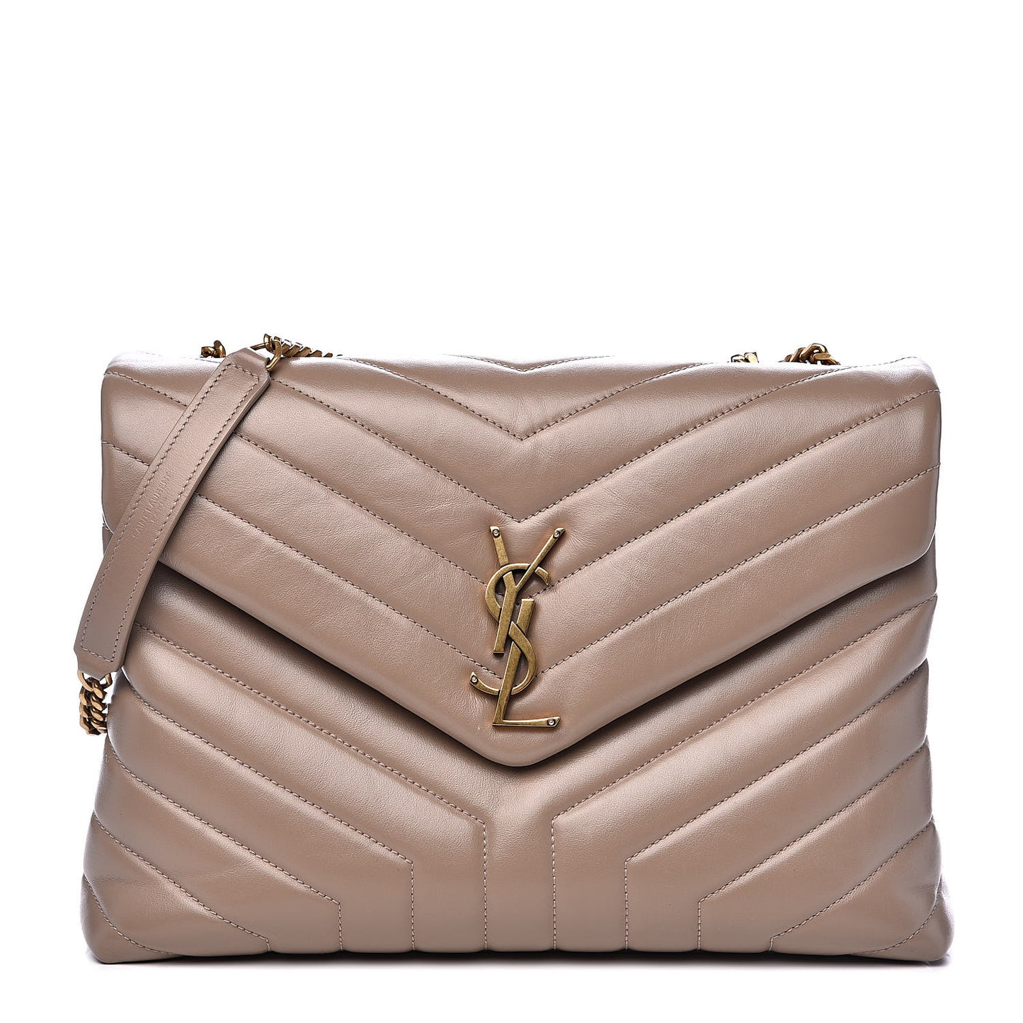 Calfskin Y Quilted Monogram Medium Loulou Chain Satchel Dark Beige