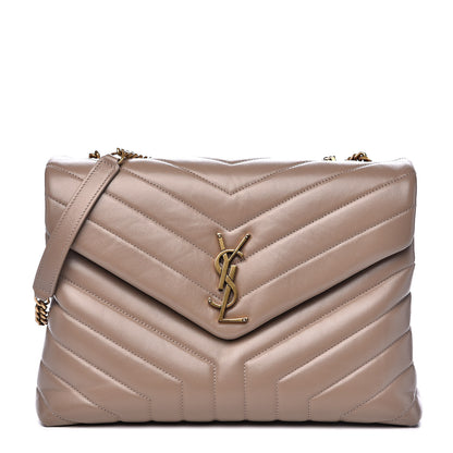 Saint Laurent Calfskin Y Quilted Monogram Medium Loulou Chain Satchel Dark Beige 1 of 12